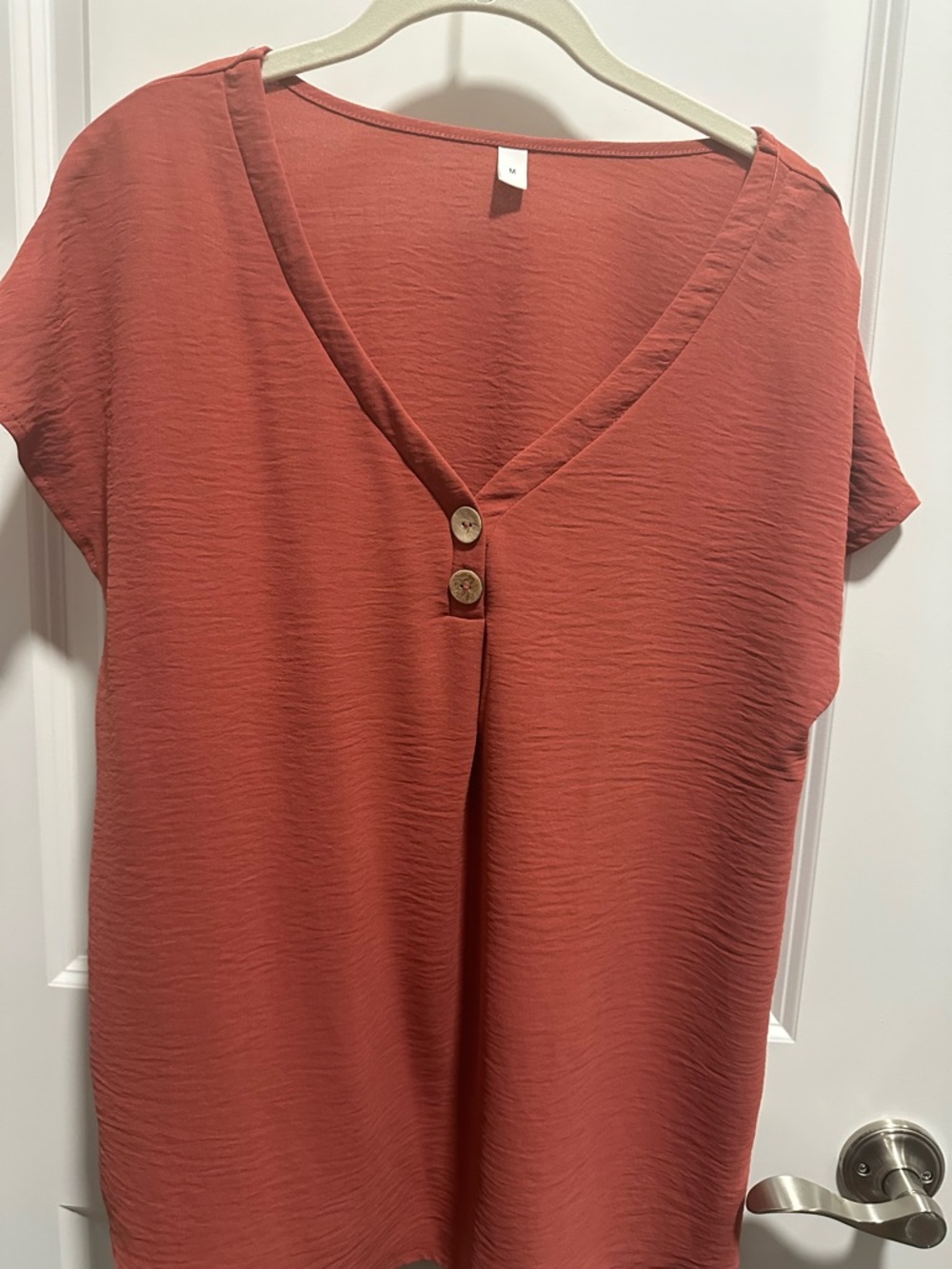 Women's Rust V-Neck Short Sleeve Tunic with Button Detail